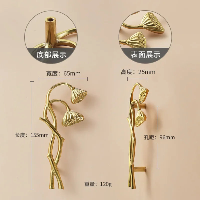 Luxury Brass Flower and Leaf Cabinet Handles – Chinese-Style Decorative Pulls