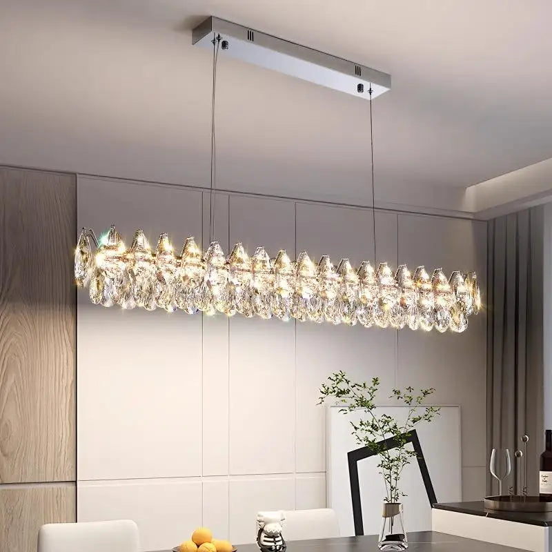 Modern Crystal Bar Pendant Light – Designer Silver Line-Shaped Ceiling Lamp