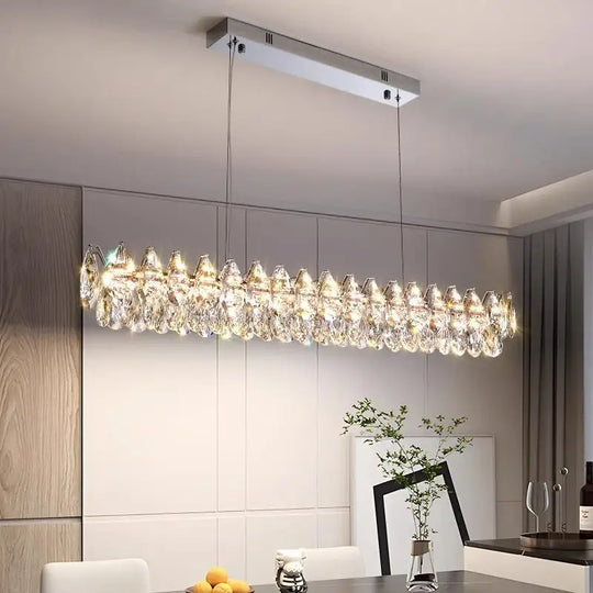 Modern Crystal Bar Pendant Light – Designer Silver Line-Shaped Ceiling Lamp