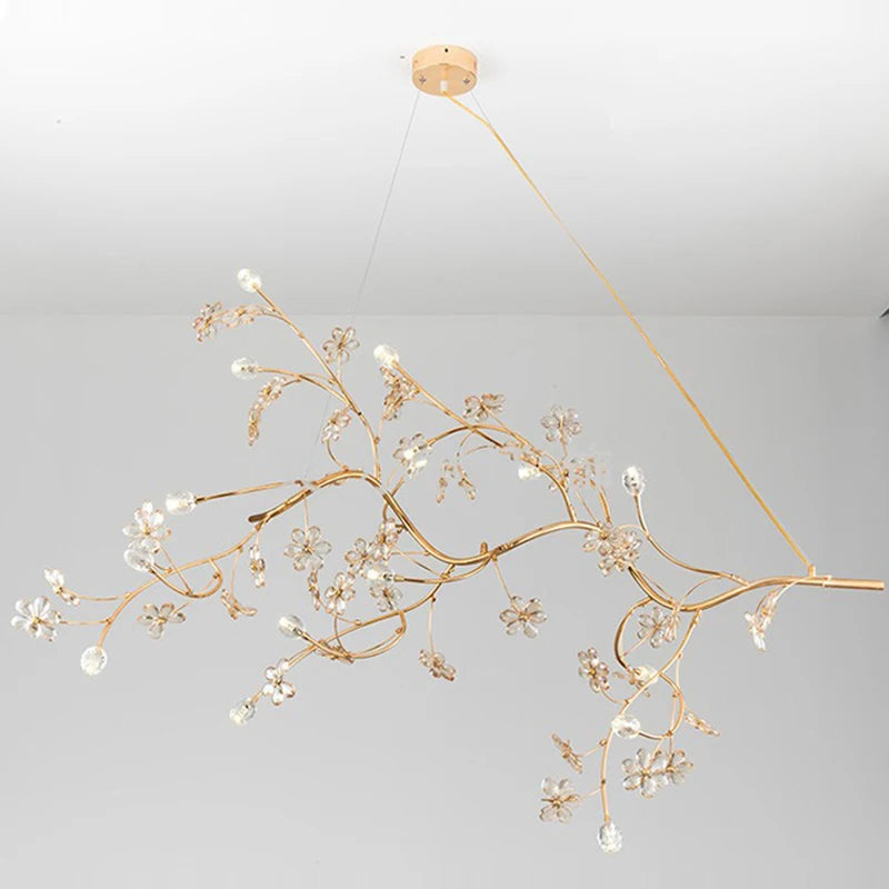 Nordic Modern Luxury Crystal Gold-Plated Branch Chandelier – LED Light