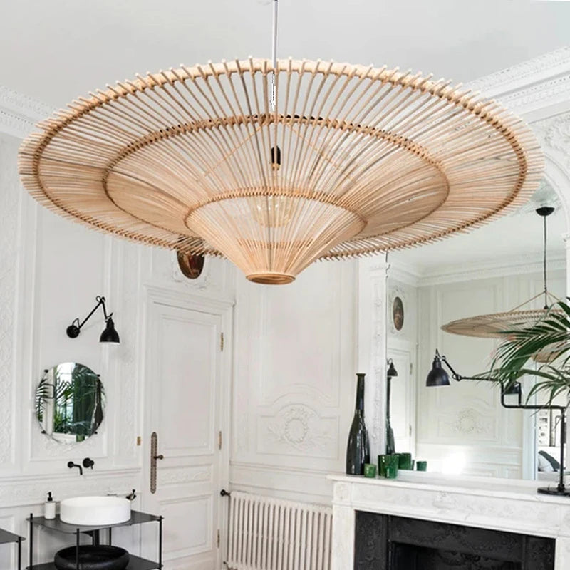 Large Wicker Pendant Lamp – Wabi Sabi Rattan Hanging Light