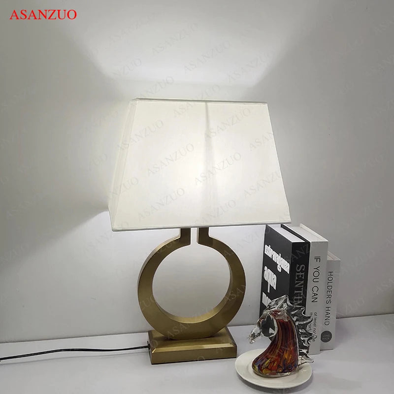 Luxury Gold Fabric Table Lamp for Living Room & Bedroom