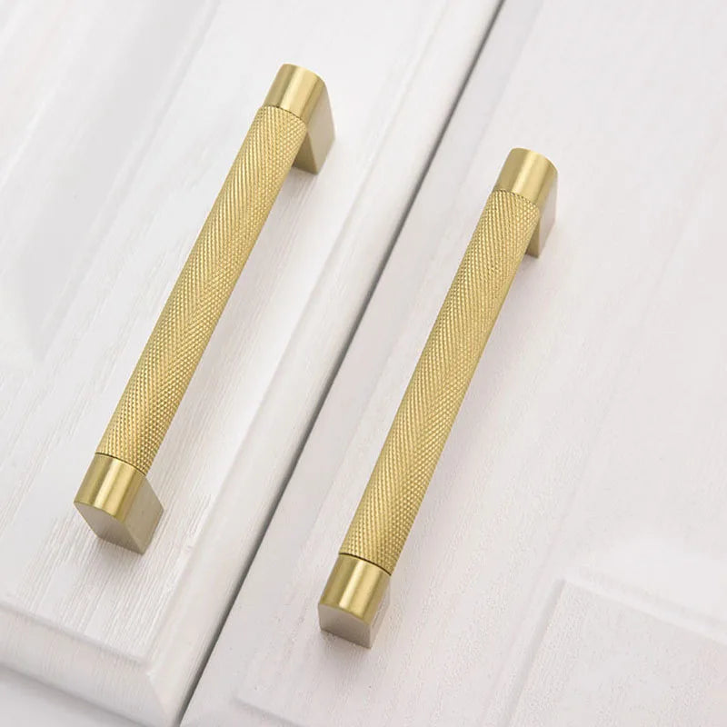 Gold Knurled Cabinet Handles – Solid Brass Textured Pulls for Furniture