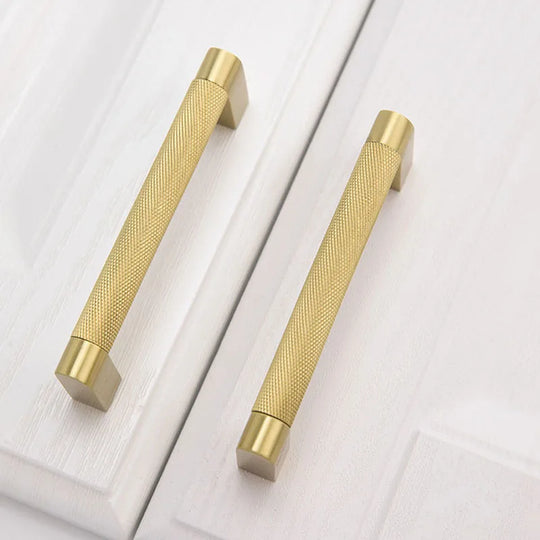 Gold Knurled Cabinet Handles – Solid Brass Textured Pulls for Furniture