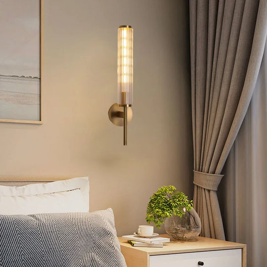 Modern Glass Wall Sconce Gold Brass Indoor Light for Bedroom & Hall