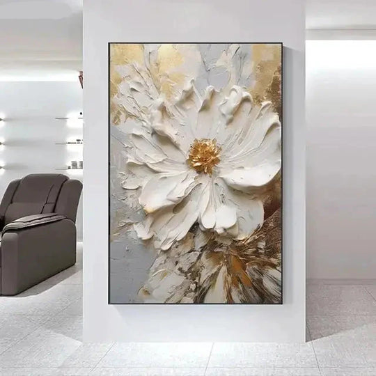 Big White Floral Canvas Wall Art Modern Botanical Decor
