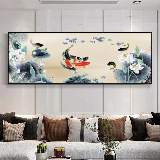 Abstract Golden Fish Wide Format Canvas Wall Art