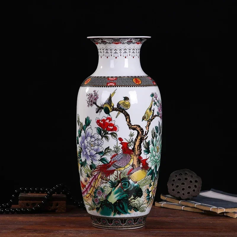 Ceramic Double Flower Decorative Vase for Living Room Table Decor