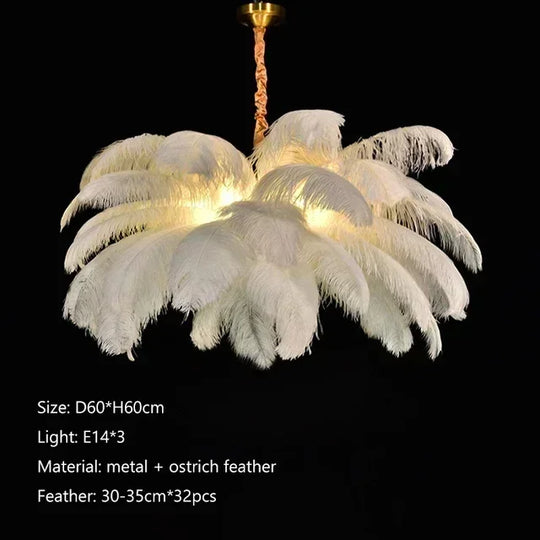 Nordic Feather Pendant Light Modern Art Chandelier for Bedroom