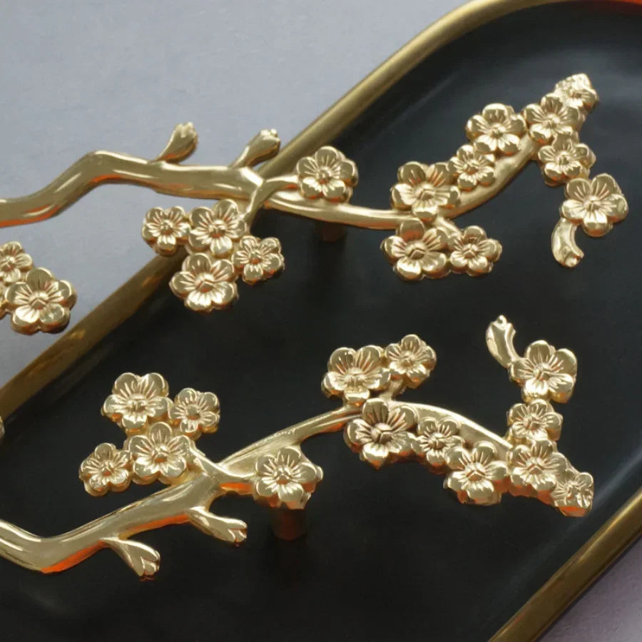 Solid Brass Plum Tree Branch Handles – Chinese Style Cabinet and Wardrobe Pulls (120mm)