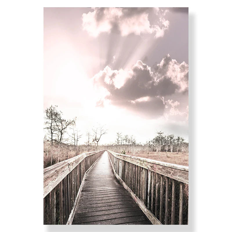 Tranquil Lake Pier Sunset Landscape Canvas Wall Art