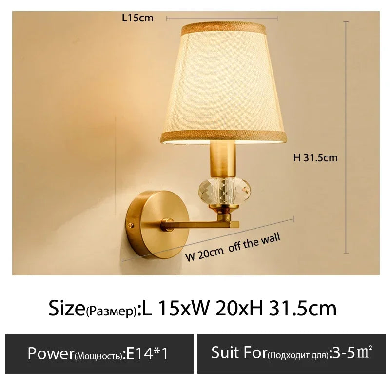 European Style Copper LED Wall Lamp for Bedroom & Living Room