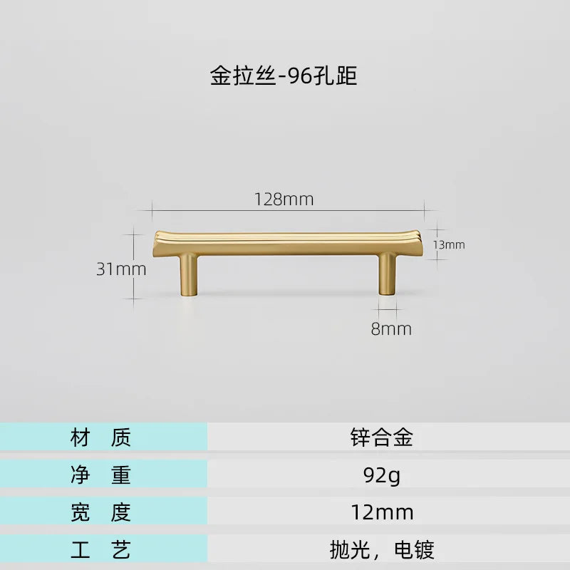 Modern Brushed Gold Cabinet Handles – Zinc Alloy Drawer Pulls