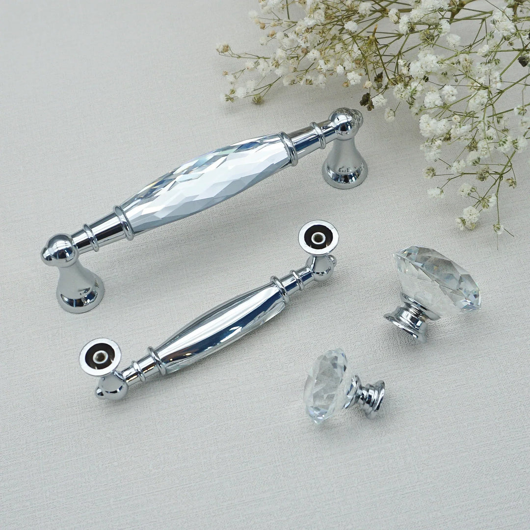 Luxury Gold Chrome Cabinet Handles – Zinc Alloy and Crystal Glass Pulls for Wardrobes and Dressers