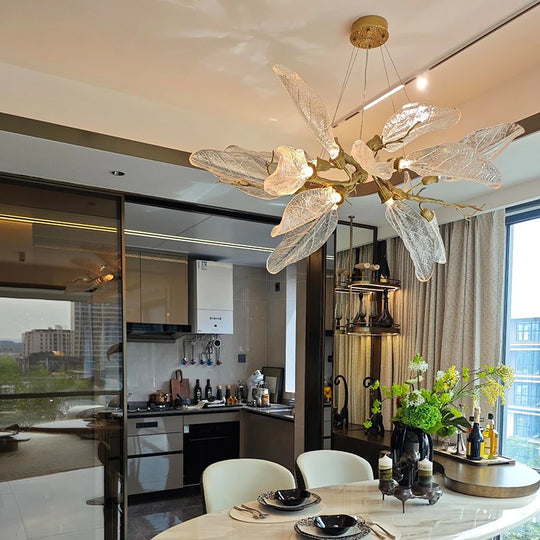 Luxury Copper Branch Chandelier with Artistic Resin Leaves