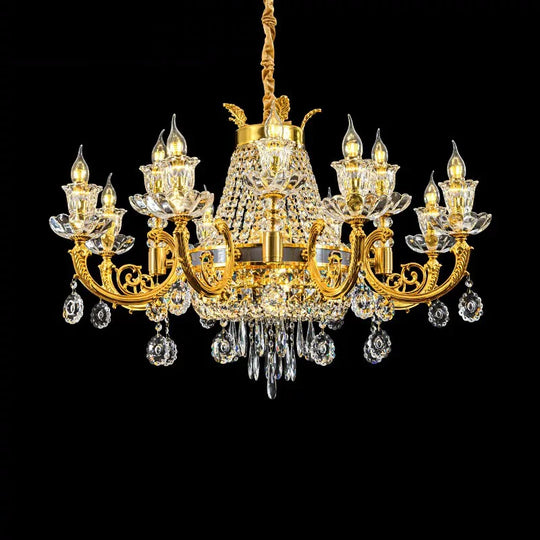 Light Luxury Golden Crystal Candle Chandelier – Elegant French-Style Ceiling Lamp