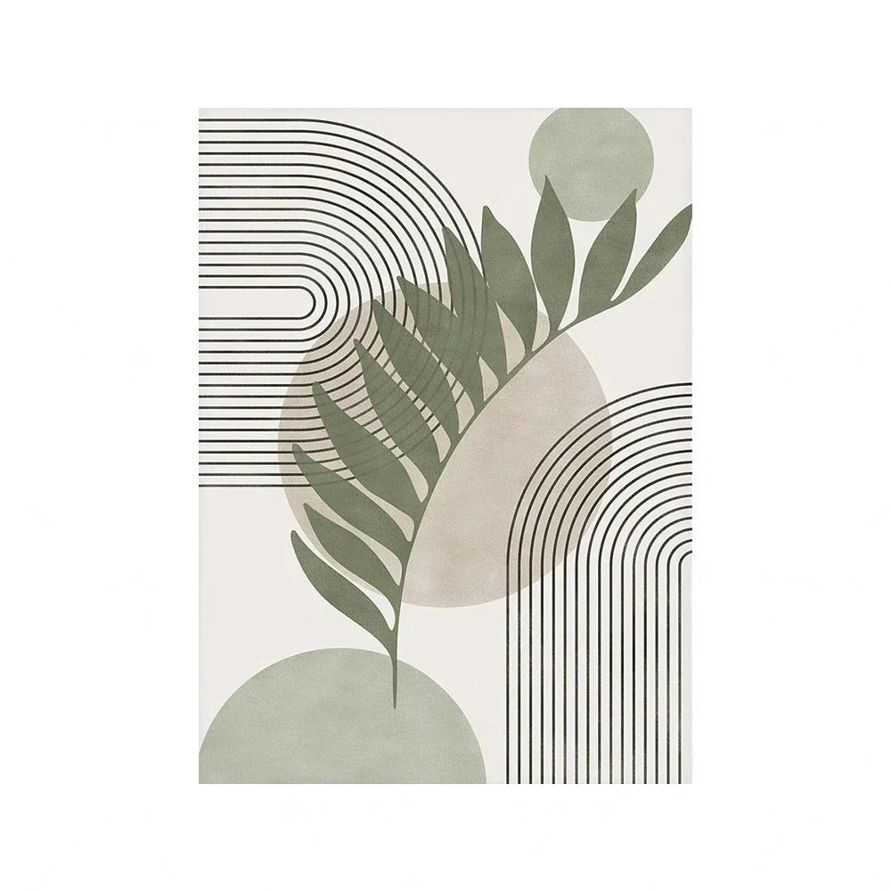 Set of 3 Abstract Geometric Botanical Canvas Wall Art