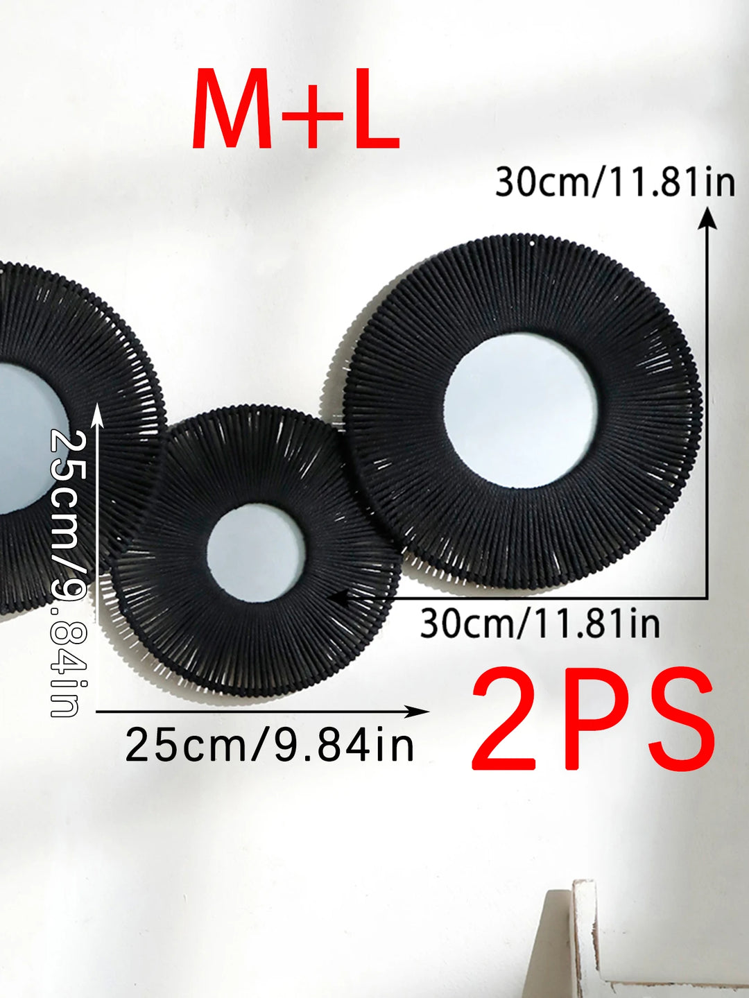 Round Hanging Wall Mirror with Woven Hemp Rope Decor