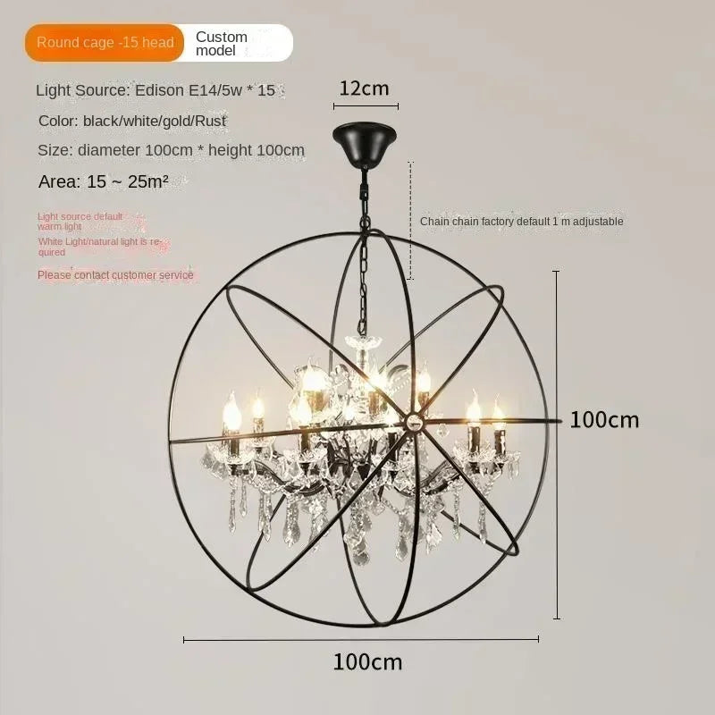 Birdcage Iron Crystal LED Pendant Lamp