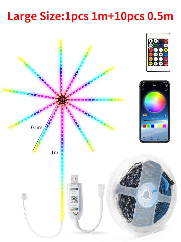 Fireworks LED String Lights USB RGB Music Sync Party Decoration