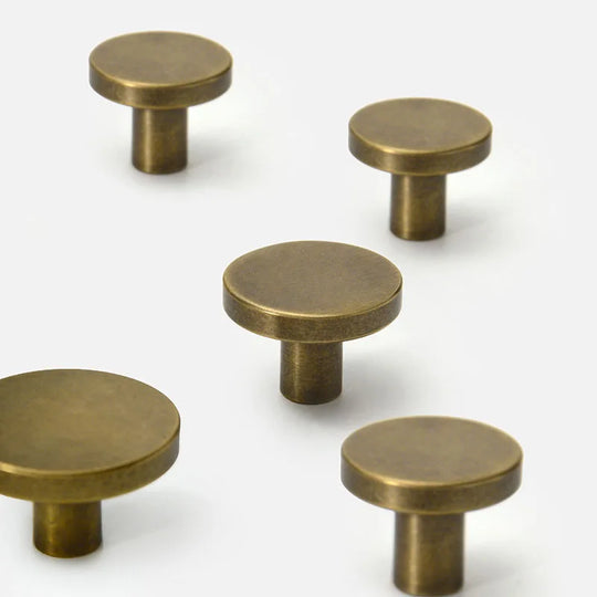 Antique Brass Round Cabinet Knobs – Vintage Drawer & Cupboard Pulls