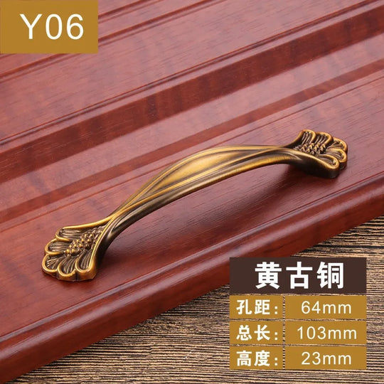 Antique Yellow Bronze Cabinet Handles – Brushed Vintage Drawer Pulls