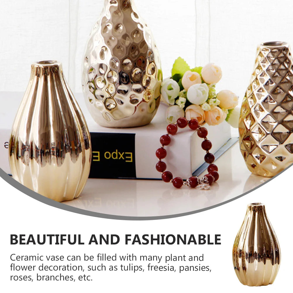 Golden Ceramic Decorative Vase for Home and Office Tabletop