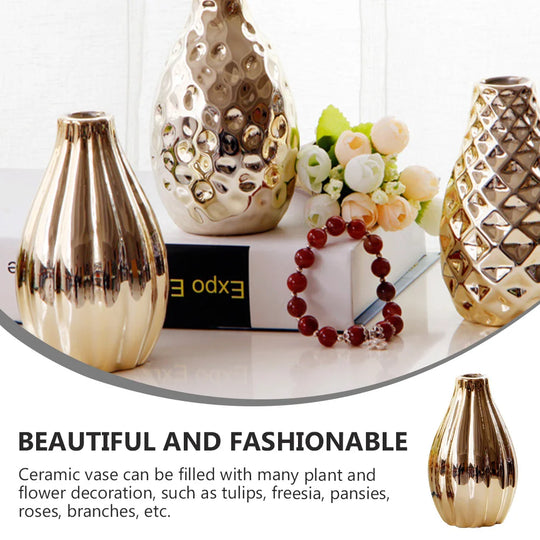 Golden Ceramic Decorative Vase for Home and Office Tabletop