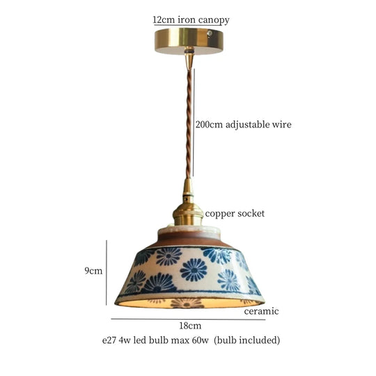 Patterned Ceramic Pendant Lamp with Vintage Copper Finish