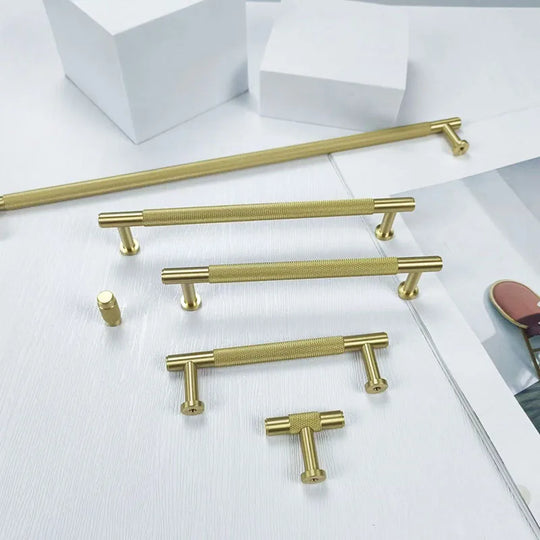Knurled Brass Wardrobe Handles – Modern Pull Bars for Cabinets and Drawers