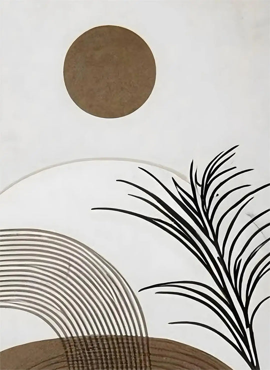 Oriental Zen Botanical Moon Sun Abstract Canvas Wall Art