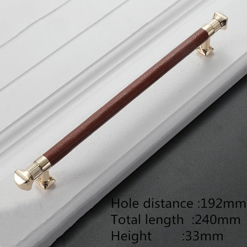 Modern Leather and Zinc Alloy Cabinet Handle – Elegant Pulls for Kitchen, Wardrobe, and Furniture (96mm)