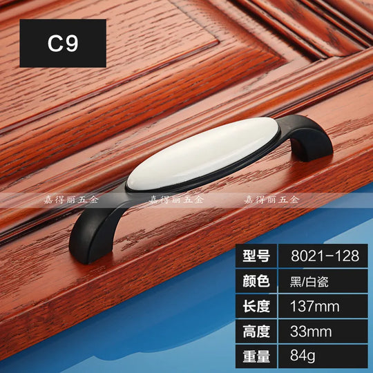 European Ceramic Cabinet Handles – Black and White Pulls for Furniture