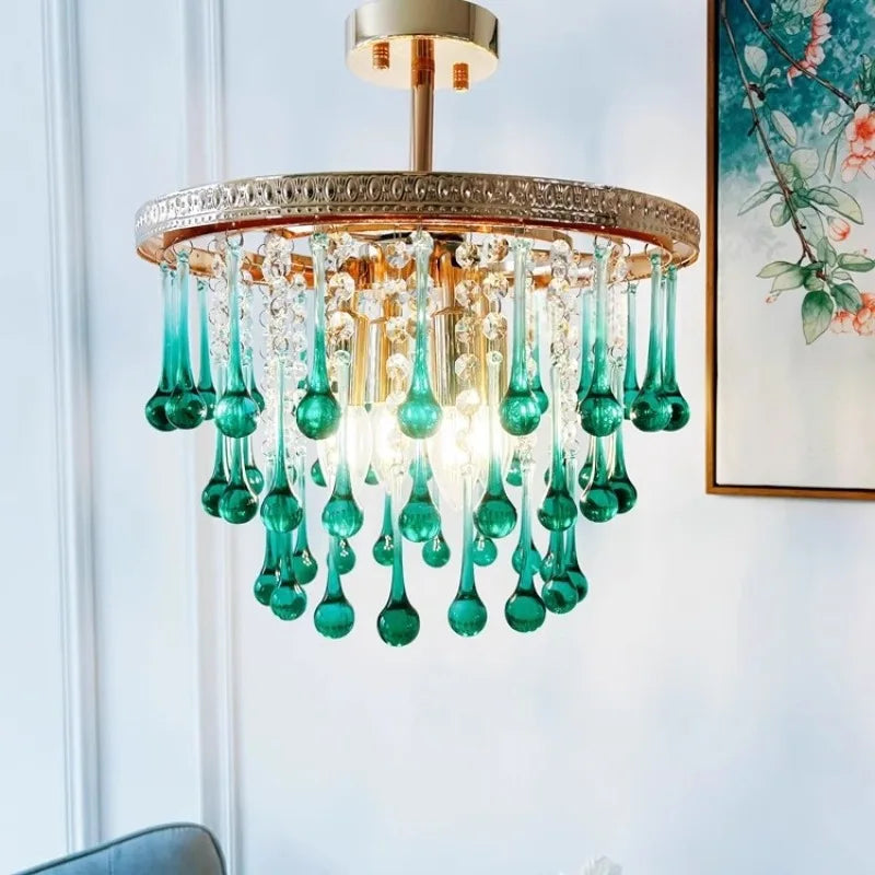 Modern French Crystal Chandelier Water Drop Pendant Ceiling Light