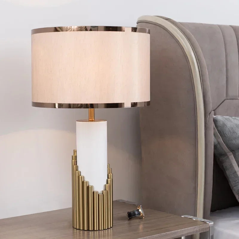 Nordic Luxury Marble Table Lamp with Fabric Shade