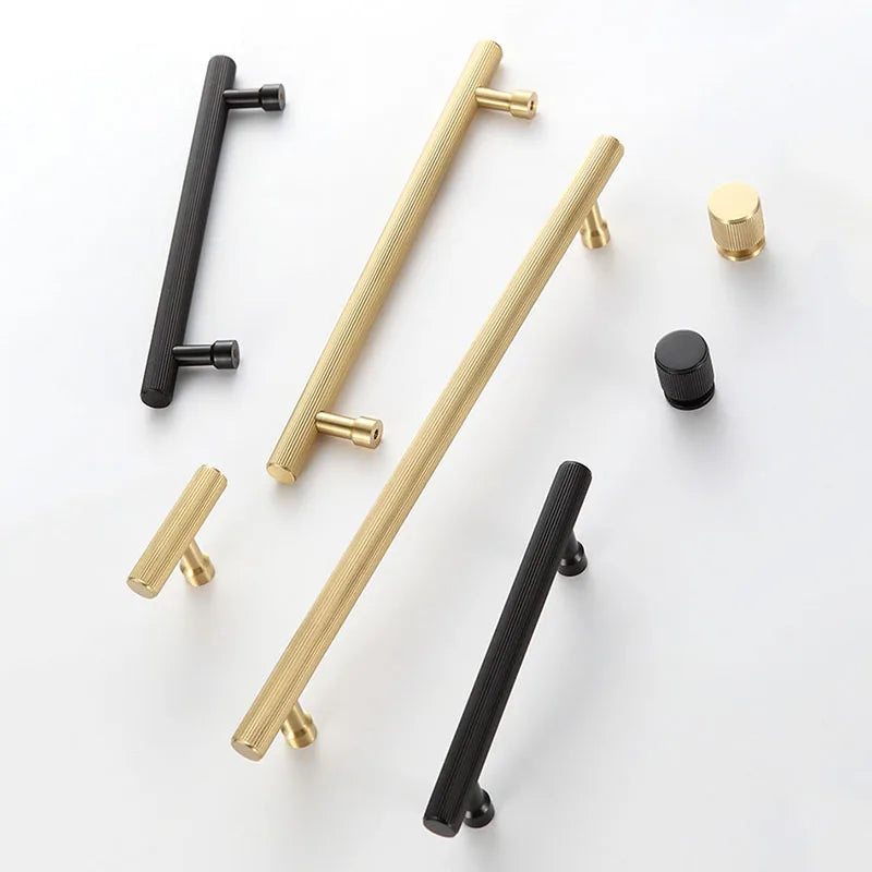 Gold and Black Solid Brass Handles – Modern T-Bar Pulls for Furniture