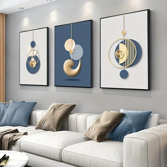 Set of 3 Minimalist Sun Moon Abstract Canvas Wall Art