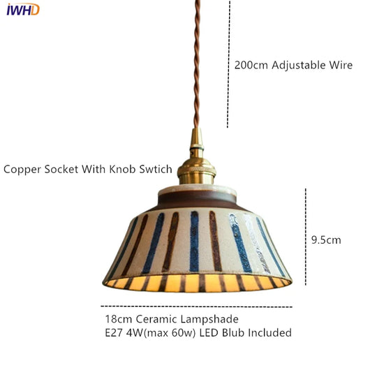 Hand-Painted Ceramic Pendant Light for Dining & Living Room