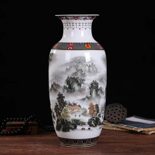 Ceramic Double Flower Decorative Vase for Living Room Table Decor