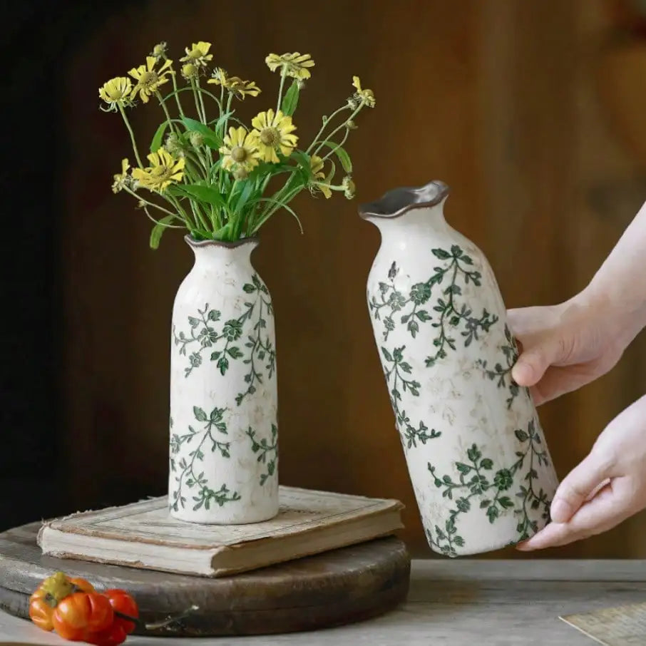 Crackle Glaze Ceramic Bud Vase for Tabletop Flower Decor