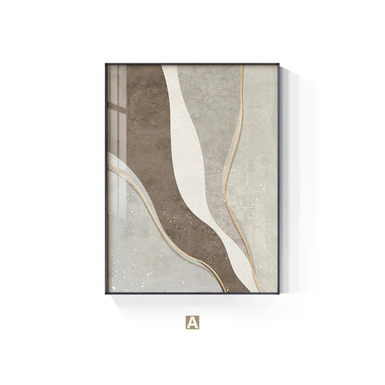 Minimalist Neutral Grey Beige Abstract Canvas Wall Art Unframed