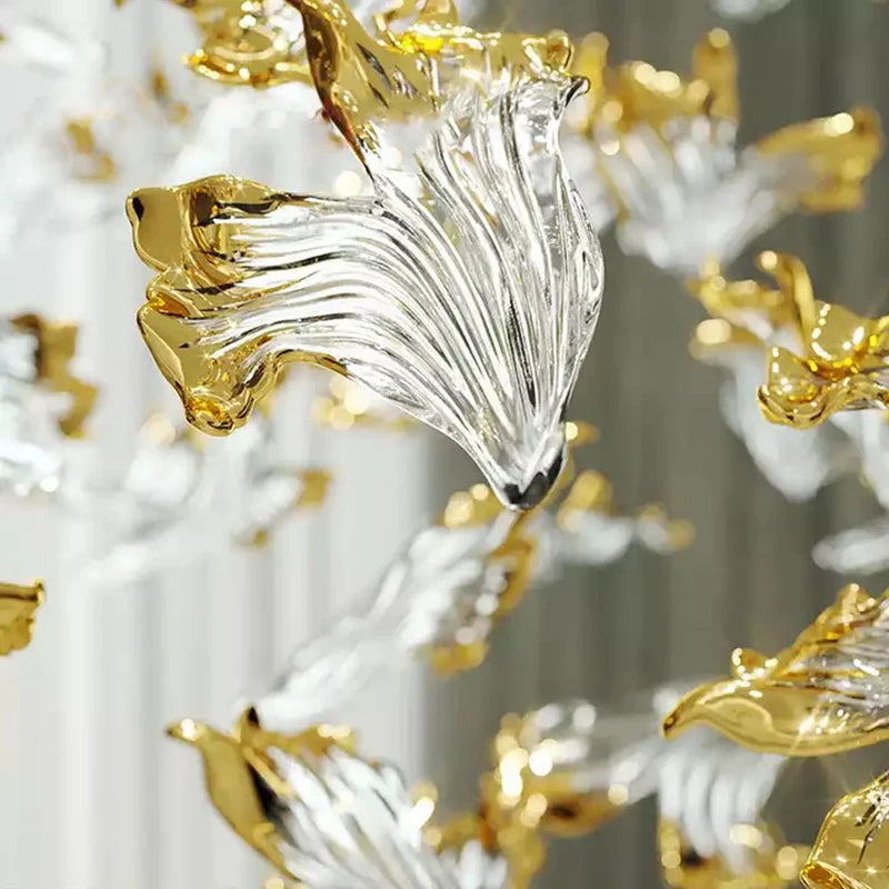 Modern Glass Leaf Pendant Chandelier – Clear & Gold Suspension Light