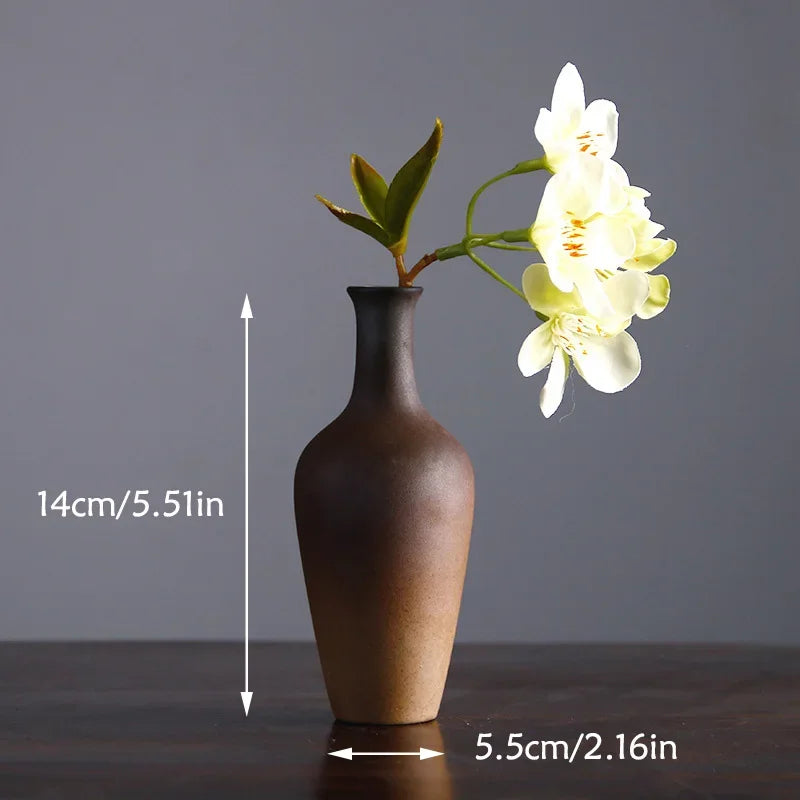 Retro Zen Ceramic Tabletop Vase for Flower Arrangement Decor