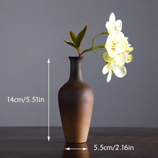 Retro Zen Ceramic Tabletop Vase for Flower Arrangement Decor