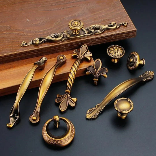 Antique Yellow Bronze Cabinet Handles – Brushed Vintage Drawer Pulls