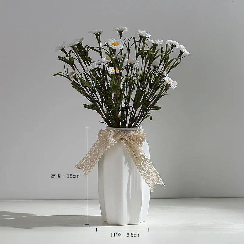White Ceramic Hydroponic Flower Vase for Modern Home Decor