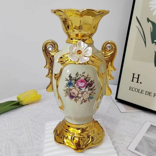 Gilt Frosted Ceramic Flower Vase for Home and Wedding Decor