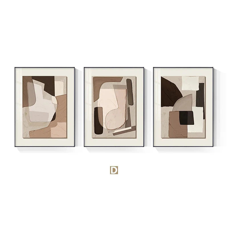 Modern Abstract Beige Geometric Color Block Canvas Wall Art Unframed