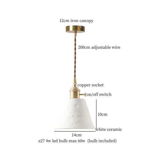 Patterned Ceramic Pendant Lamp with Vintage Copper Finish