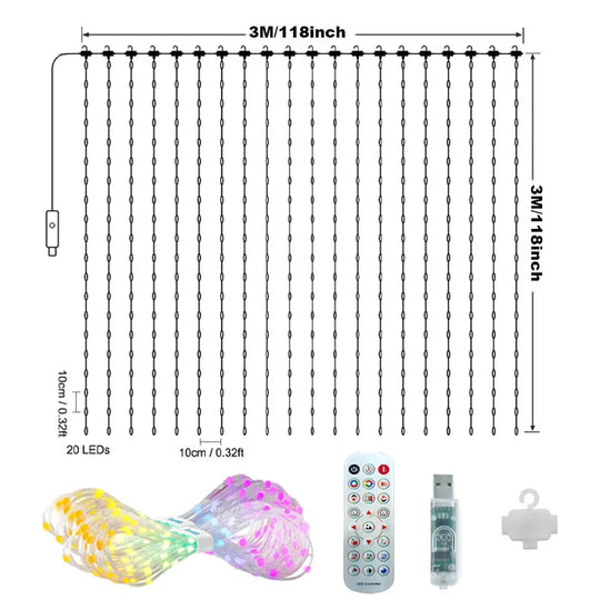 Smart RGB LED Curtain Lights APP Control Holiday Lighting Remote